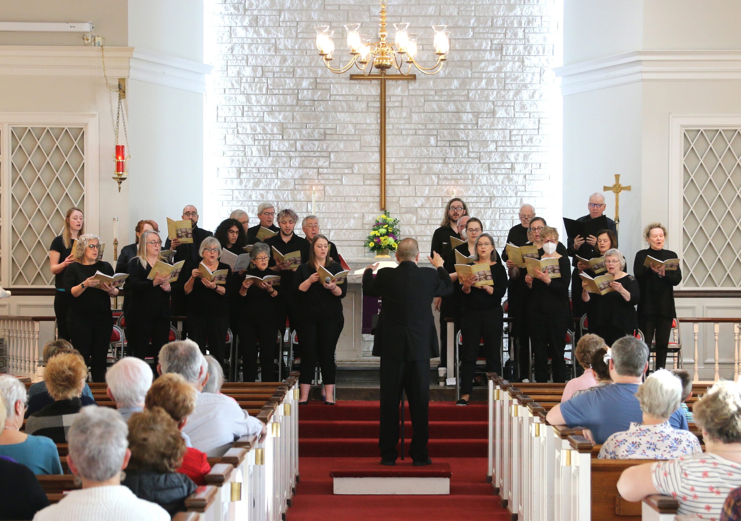 Choir sings in church sanctuary